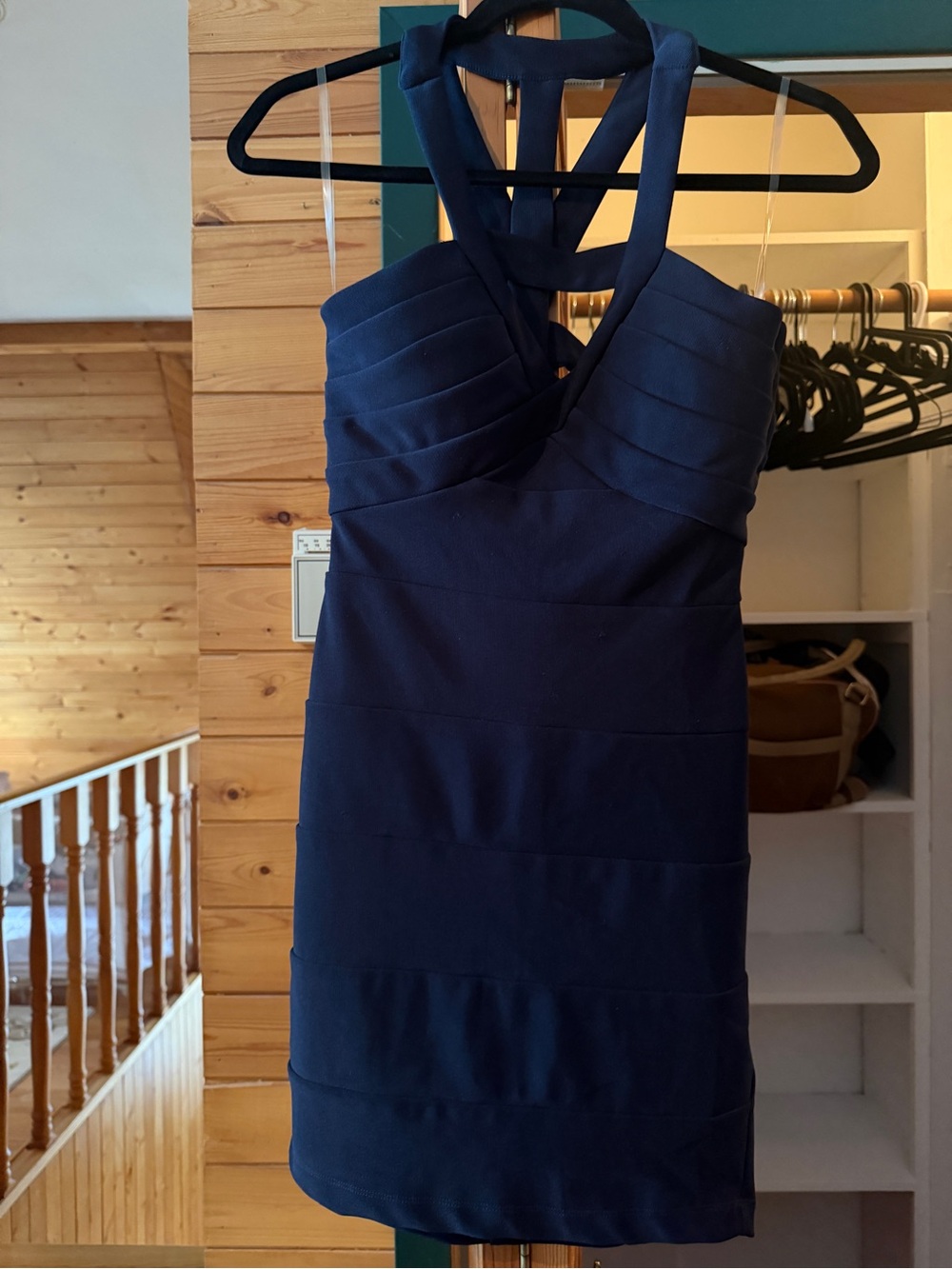 Emerald Sundae Navy Halter Bandage Mini Dress